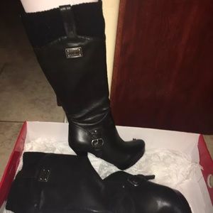Leather high heel boots